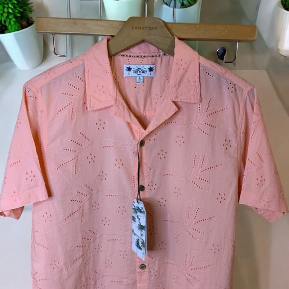 Free‎ Planet New Collection SS Cotton Collared Button Down Faded Rose Mens S NWT - Picture 1 of 6